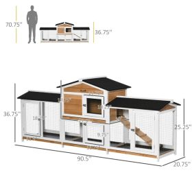 Wooden Rabbit Hutch Bunny Cage Pet Playpen House Enclosure With Double Side Run Boxes, No Leak Tray, Ramp, For Rabbits, Chickens, Ducks, Guinea P (Option: Black White Yellow)