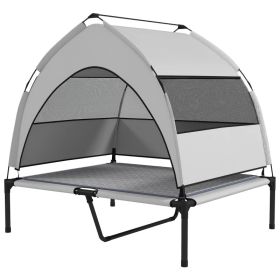 PawHut Elevated Dog Bed With Removable Canopy, Portable Outside Raised Pet Cot With Cooling Pad, Storage Bag, (Option: Light Gray)